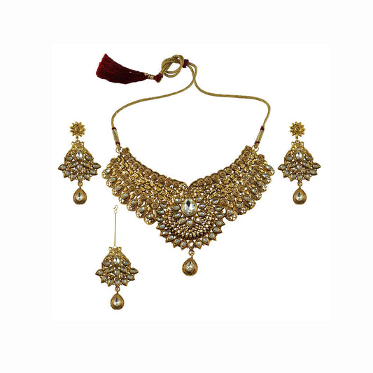 Golden Stone Stud-Gold Platted Brass Necklace set  Pack Of-4 (sku-nec2583)