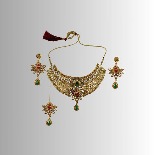 Golden Stone Stud-Gold Platted Brass Necklace set  Pack Of-4 (sku-nec2584)