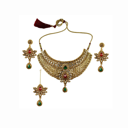 Golden Stone Stud-Gold Platted Brass Necklace set  Pack Of-4 (sku-nec2584)