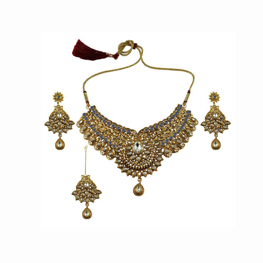 Golden Stone Stud-Gold Platted Brass Necklace set  Pack Of-4 (sku-nec2585)