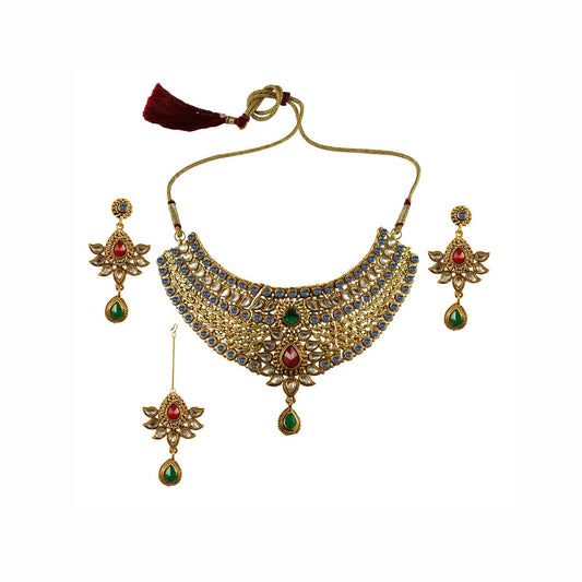 Golden Stone Stud-Gold Platted Brass Necklace set  Pack Of-4 (sku-nec2586)