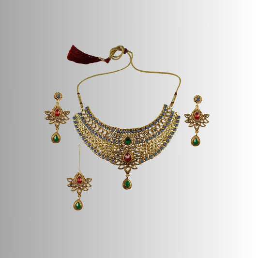 Golden Stone Stud-Gold Platted Brass Necklace set  Pack Of-4 (sku-nec2586)