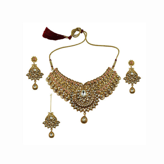 Golden Stone Stud-Gold Platted Brass Necklace set  Pack Of-4 (sku-nec2587)