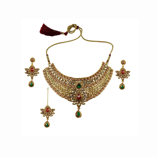 Golden Stone Stud-Gold Platted Brass Necklace set  Pack Of-4 (sku-nec2588)