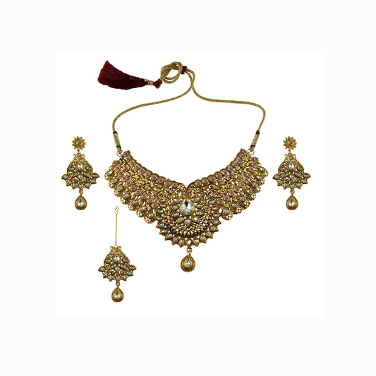 Golden Stone Stud-Gold Platted Brass Necklace set  Pack Of-4 (sku-nec2593)