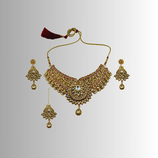 Golden Stone Stud-Gold Platted Brass Necklace set  Pack Of-4 (sku-nec2593)