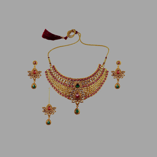 Golden Stone Stud-Gold Platted Brass Necklace set  Pack Of-4 (sku-nec2620)