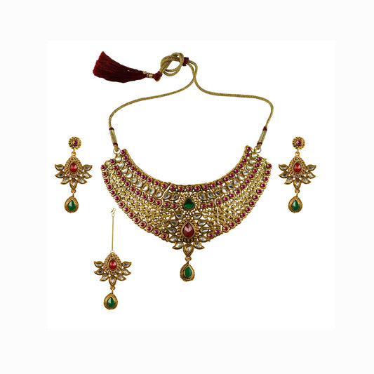Golden Stone Stud-Gold Platted Brass Necklace set  Pack Of-4 (sku-nec2620)
