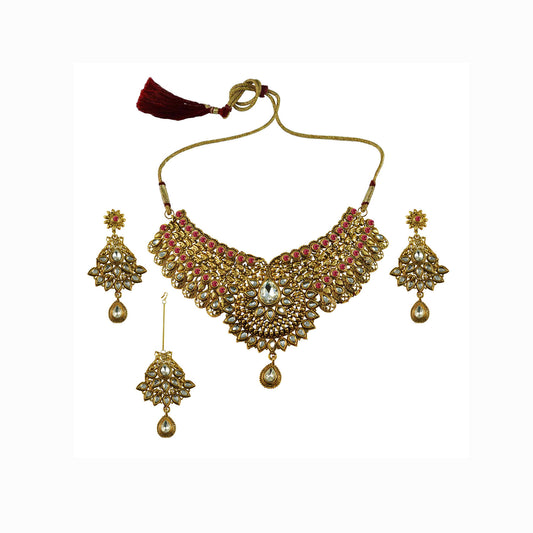 Golden Stone Stud-Gold Platted Brass Necklace set  Pack Of-4 (sku-nec2621)