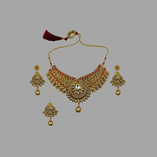 Golden Stone Stud-Gold Platted Brass Necklace set  Pack Of-4 (sku-nec2621)