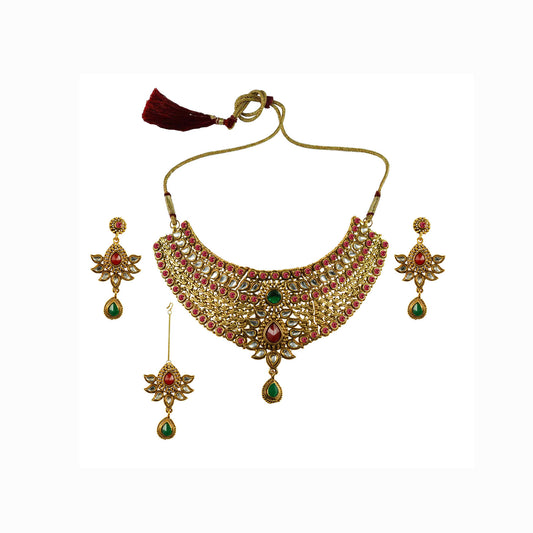Golden Stone Stud-Gold Platted Brass Necklace set  Pack Of-4 (sku-nec2622)
