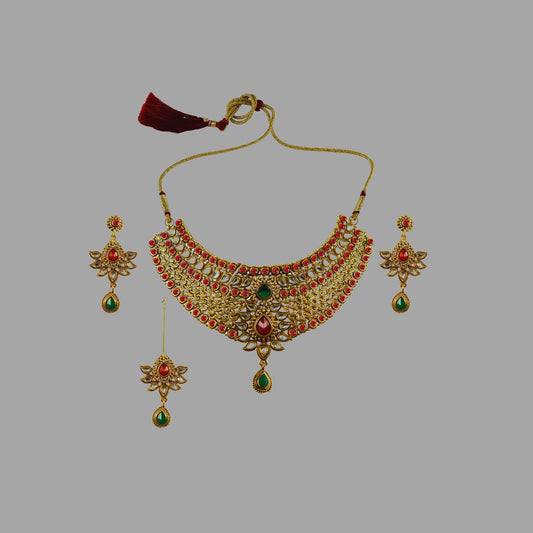 Golden Stone Stud-Gold Platted Brass Necklace set  Pack Of-4 (sku-nec2622)