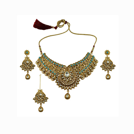 Golden Stone Stud-Gold Platted Brass Necklace set  Pack Of-4 (sku-nec2623)