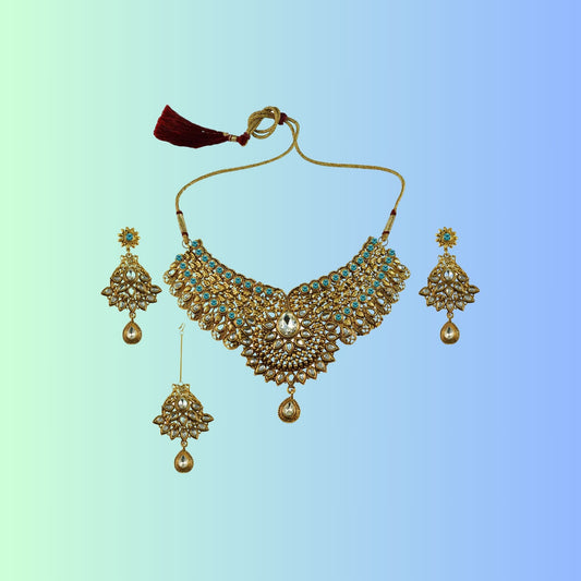 Golden Stone Stud-Gold Platted Brass Necklace set  Pack Of-4 (sku-nec2623)