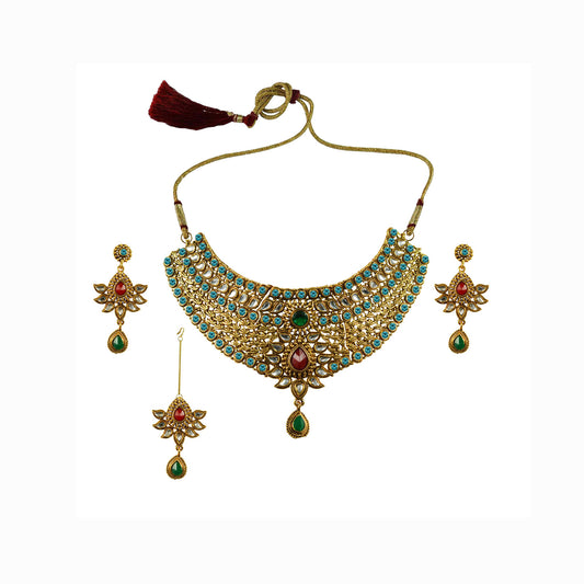 Golden Stone Stud-Gold Platted Brass Necklace set  Pack Of-4 (sku-nec2624)