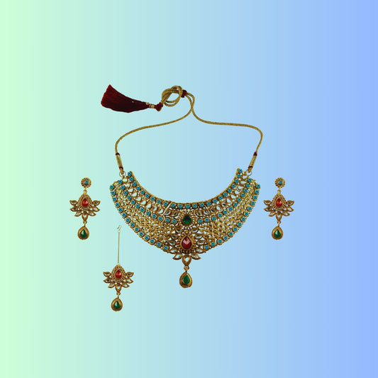 Golden Stone Stud-Gold Platted Brass Necklace set  Pack Of-4 (sku-nec2624)