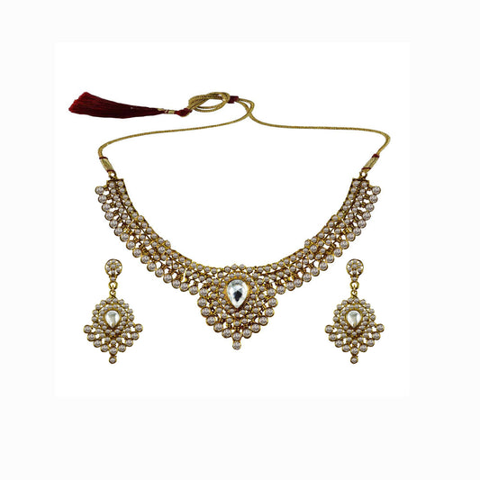 Multi Stone Stud-Gold Platted Brass Necklace set  Pack Of-3 (sku-nec3095)