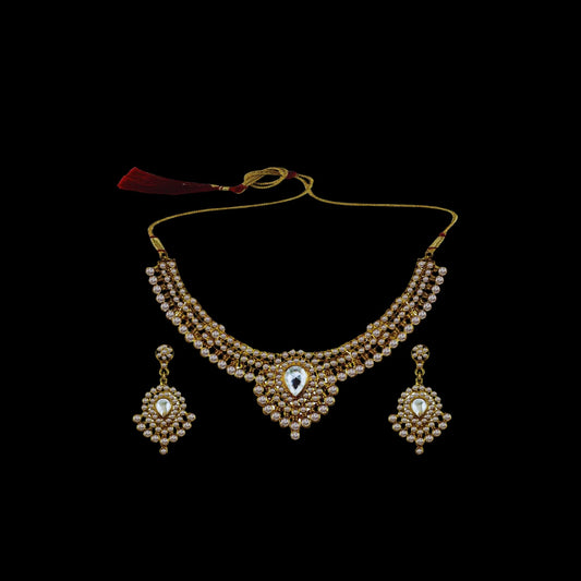 Multi Stone Stud-Gold Platted Brass Necklace set  Pack Of-3 (sku-nec3095)