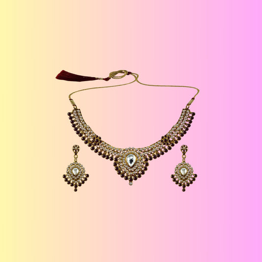 Multi Stone Stud-Gold Platted Brass Necklace set  Pack Of-3 (sku-nec3101)