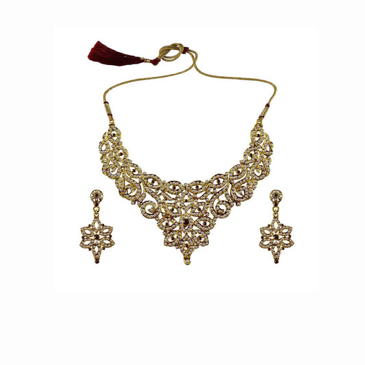 Multi Stone Stud-Gold Platted Brass Necklace set  Pack Of-3 (sku-nec3116)