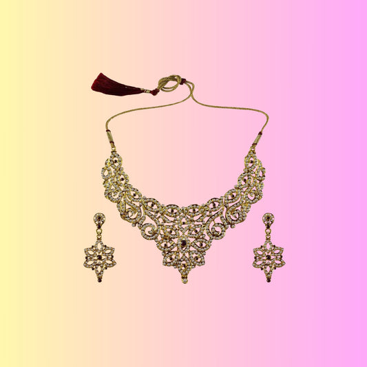 Multi Stone Stud-Gold Platted Brass Necklace set  Pack Of-3 (sku-nec3116)