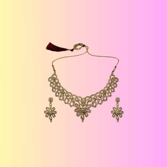 Multi Stone Stud-Gold Platted Brass Necklace set  Pack Of-3 (sku-nec3125)