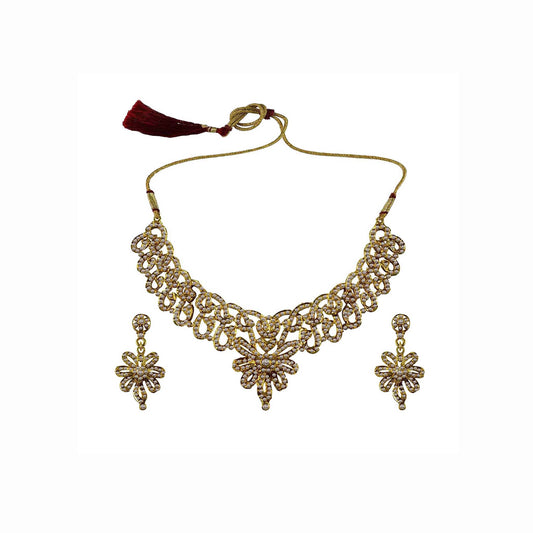 Multi Stone Stud-Gold Platted Brass Necklace set  Pack Of-3 (sku-nec3125)