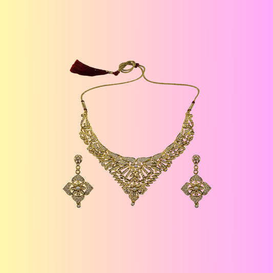 Multi Stone Stud-Gold Platted Brass Necklace set  Pack Of-3 (sku-nec3132)