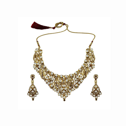 Multi Stone Stud-Gold Platted Brass Necklace set  Pack Of-3 (sku-nec3140)