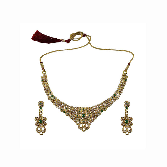 Multi Stone Stud-Gold Platted Brass Necklace set  Pack Of-3 (sku-nec3147)