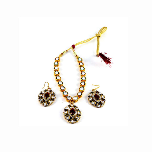 Multi Stone Stud-Gold Platted Brass Pendant Set Pack Of-3 (sku-nec542)