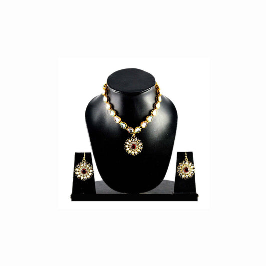 Multi Stone Stud-Gold Platted Brass Pendant Set Pack Of-3 (sku-nec543)