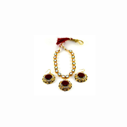 Multi Stone Stud-Gold Platted Brass Pendant Set Pack Of-3 (sku-nec544)