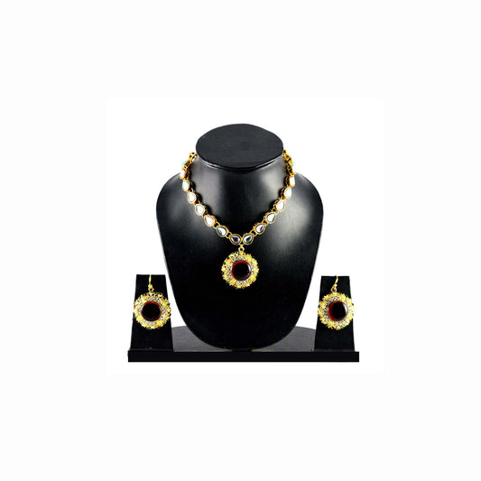 Multi Stone Stud-Gold Platted Brass Pendant Set Pack Of-3 (sku-nec544)
