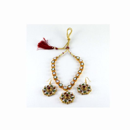 Multi Stone Stud-Gold Platted Brass Pendant Set Pack Of-3 (sku-nec545)