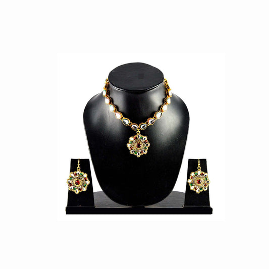 Multi Stone Stud-Gold Platted Brass Pendant Set Pack Of-3 (sku-nec545)