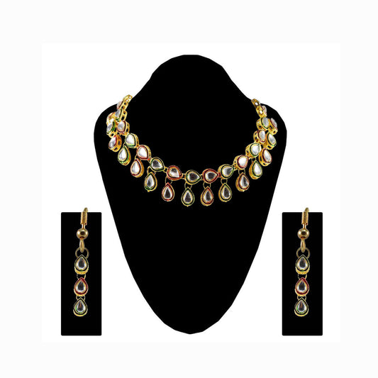 Multi Stone Stud-Gold Platted Brass Pendant Set Pack Of-3 (sku-nec753)