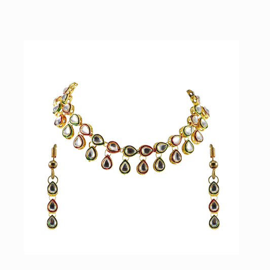 Multi Stone Stud-Gold Platted Brass Pendant Set Pack Of-3 (sku-nec753)