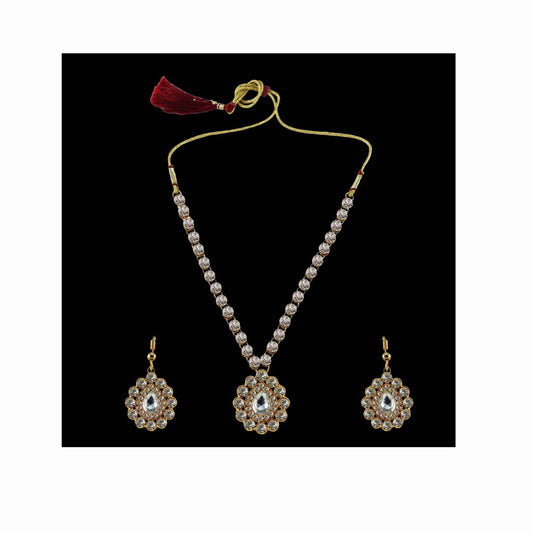 White Stone Stud-Gold Platted Brass Pendant Set Pack Of-3 (sku-nec781)