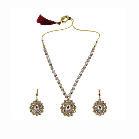 White Stone Stud-Gold Platted Brass Pendant Set Pack Of-3 (sku-nec781)