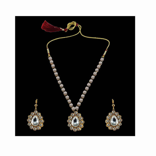 White Stone Stud-Gold Platted Brass Pendant Set Pack Of-3 (sku-nec782)