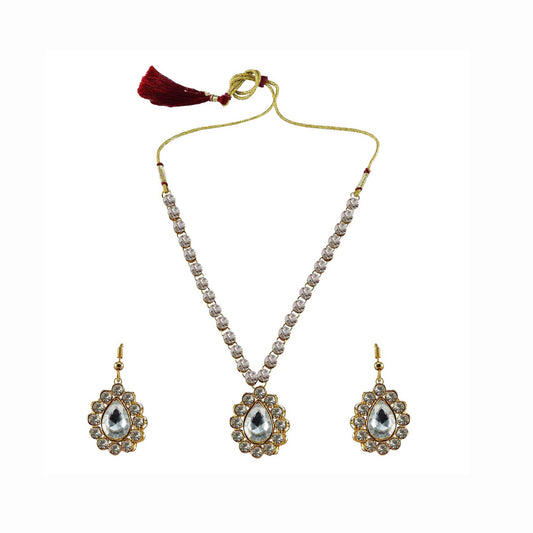 White Stone Stud-Gold Platted Brass Pendant Set Pack Of-3 (sku-nec782)