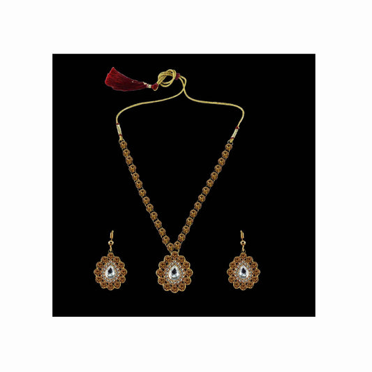 Golden Stone Stud-Gold Platted Brass Pendant Set Pack Of-3 (sku-nec783)