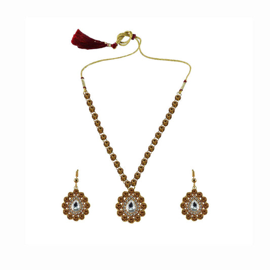 Golden Stone Stud-Gold Platted Brass Pendant Set Pack Of-3 (sku-nec783)