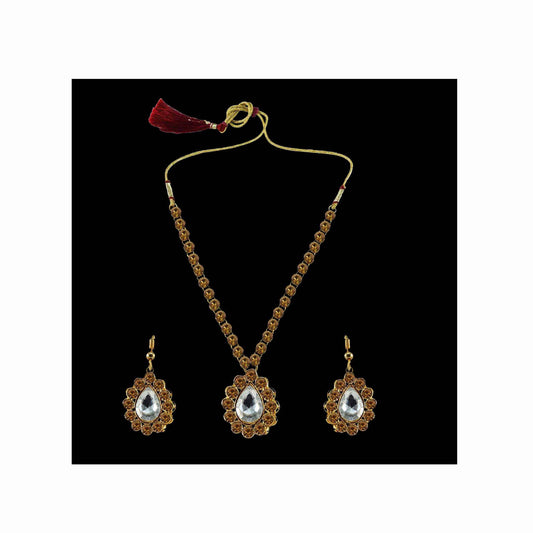 Golden Stone Stud-Gold Platted Brass Pendant Set Pack Of-3 (sku-nec784)
