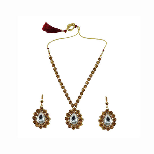 Golden Stone Stud-Gold Platted Brass Pendant Set Pack Of-3 (sku-nec784)
