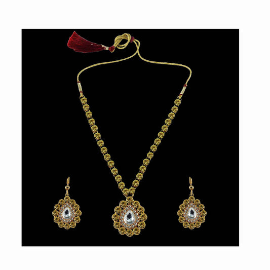 Yellow Stone Stud-Gold Platted Brass Pendant Set Pack Of-3 (sku-nec787)