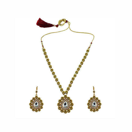 Yellow Stone Stud-Gold Platted Brass Pendant Set Pack Of-3 (sku-nec787)