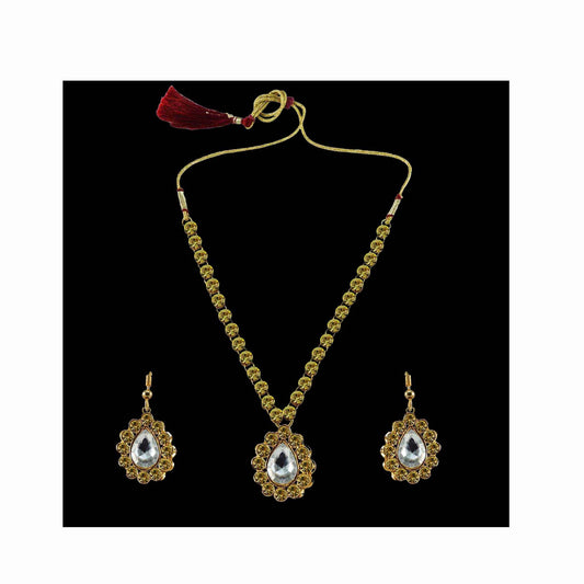 Yellow Stone Stud-Gold Platted Brass Pendant Set Pack Of-3 (sku-nec788)