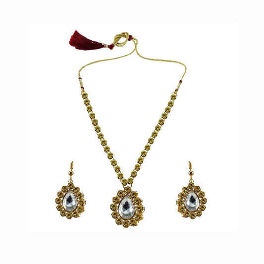 Yellow Stone Stud-Gold Platted Brass Pendant Set Pack Of-3 (sku-nec788)